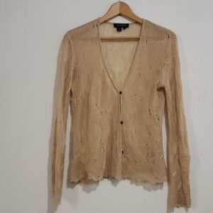 Ralph Lauren Tan Linen Cardigan Sweater Sz M